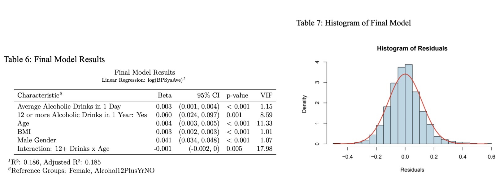 Final Model Output and Residual Histogram